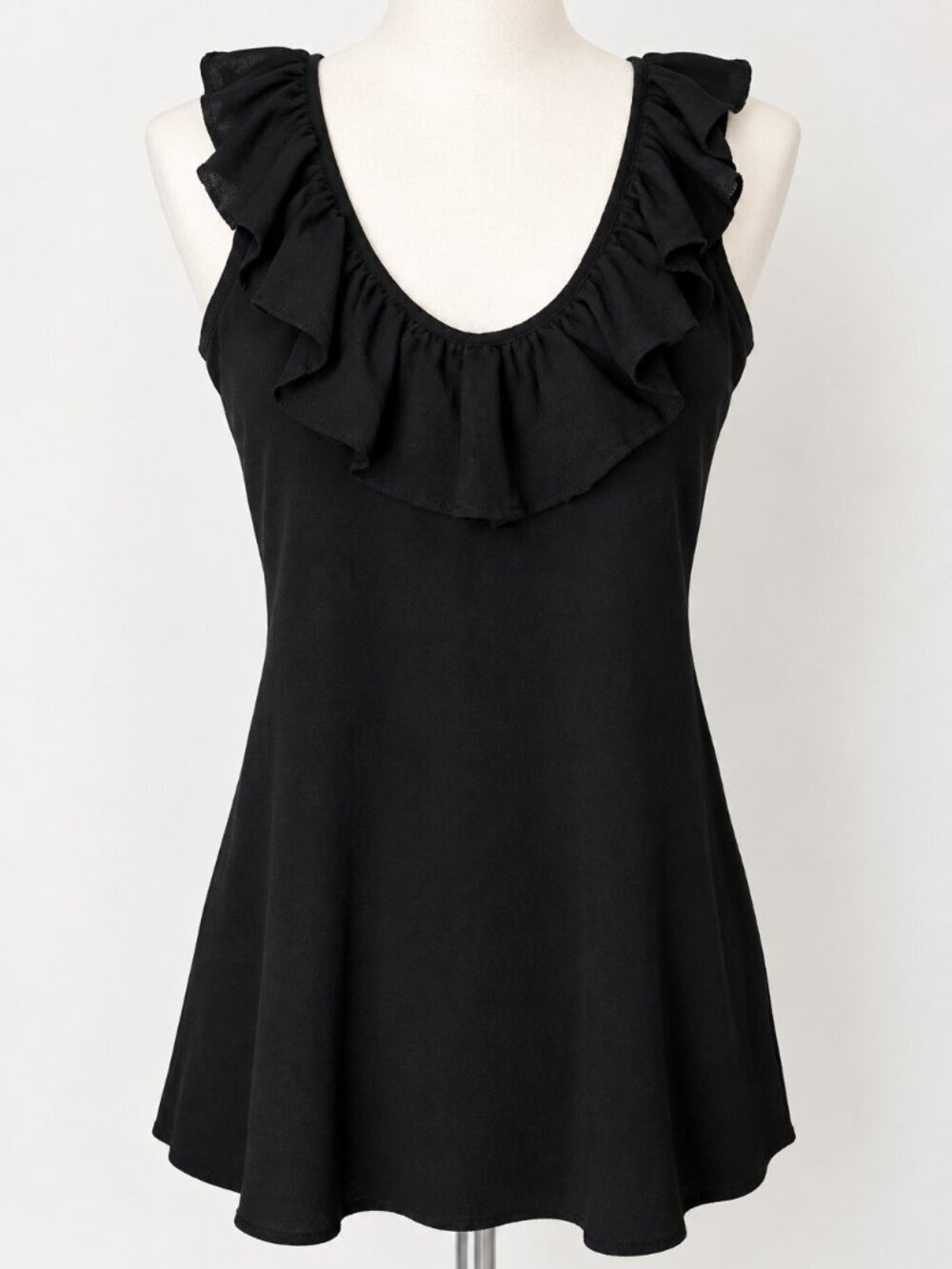 LUSH Blouse Women's Black Ruffled V Neck Cami Tank Top Dark Romance Small S NEW